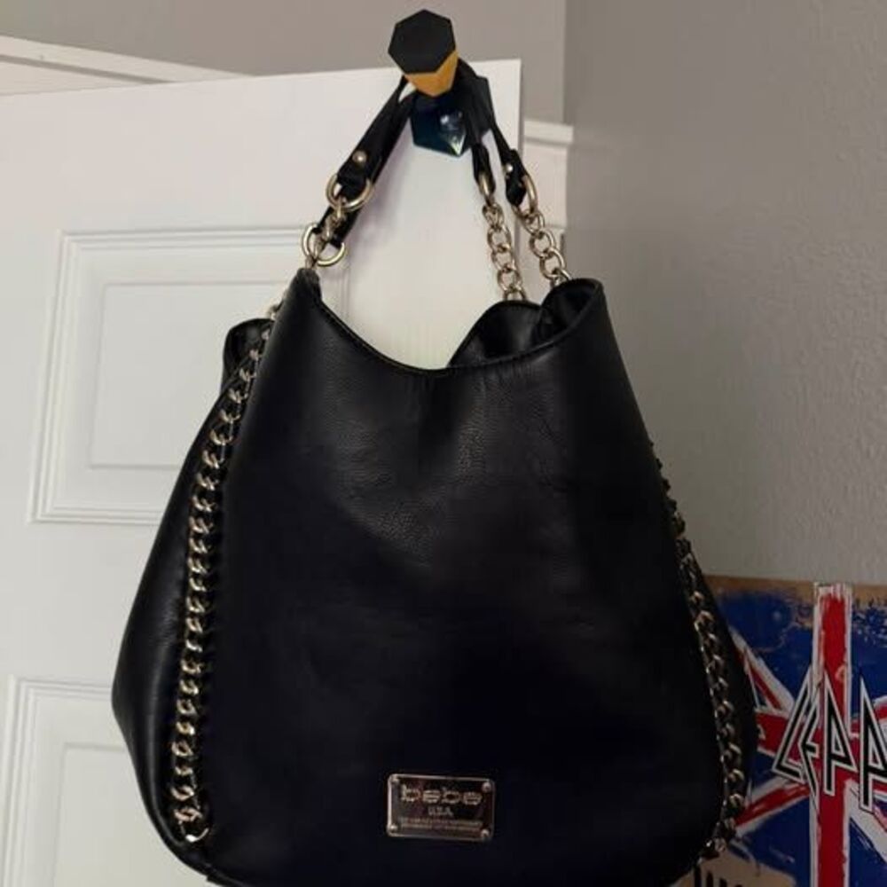 Vintage Bebe Colette Triple Entry Hobo Bag - Black & Gold Chain Authentic vinta
